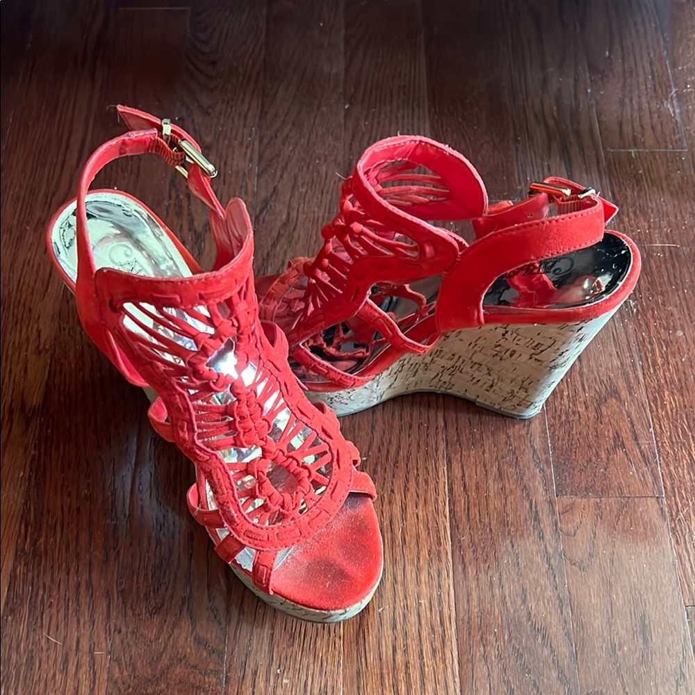 Elegant Red Wedge Sandals